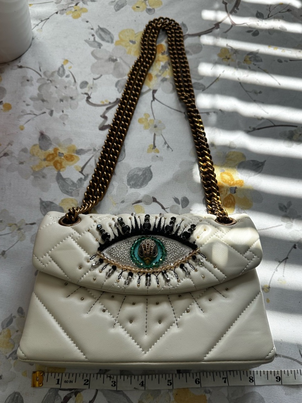 Kurt Geiger White Quilted Beaded Eye Shoulder Bag - Picture 5 of 14